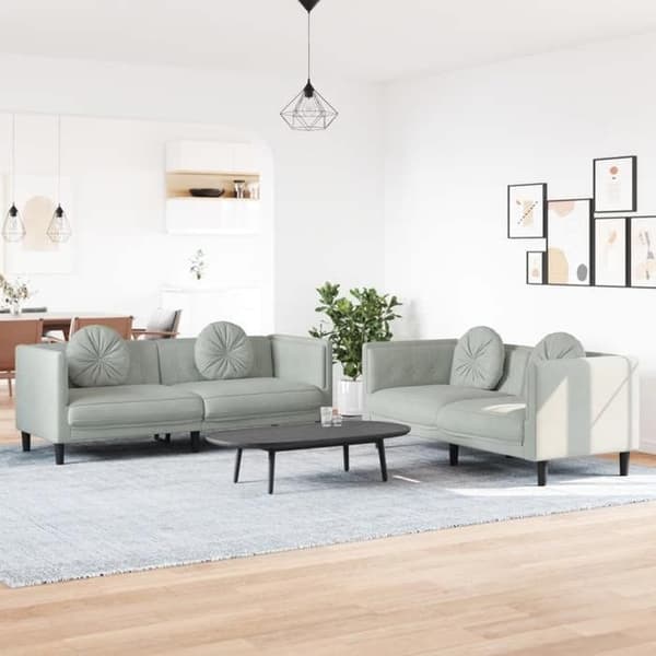 Maison Exclusive - 2 kpl sohvasetti vaaleanharmailla samettityynyillä