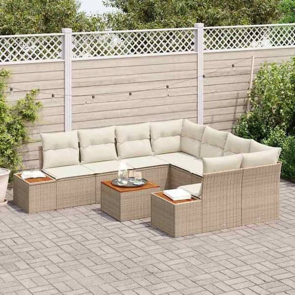 Maison Exclusive - 9 osan beige polyrottinkinen puutarhakalustesetti