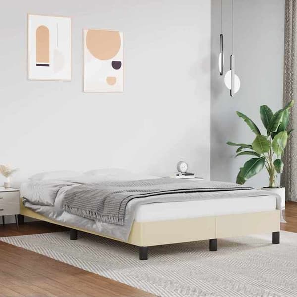 Sengestel - EKSKLUSIV HUS - 120x190 cm - Kunstlæder i creme - Robuste ben - Lamelseng Grädde