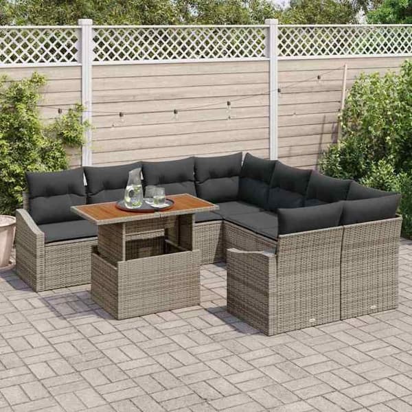 Trädgårdsmöbler - EXKLUSIVT HUS - Set 9 delar - Grå - Poly rattan - Modulär med förvaring Grå