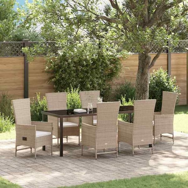 Maison Exclusive - 7 pc spisestue sæt til haven i beige polyrotin Beige (svarta accenter)