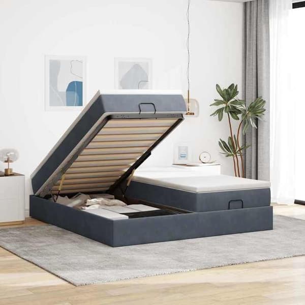 Maison Exclusive - Sängram ottoman med mörkgrå madrass 180x200cm sammet mörkgrå, vit