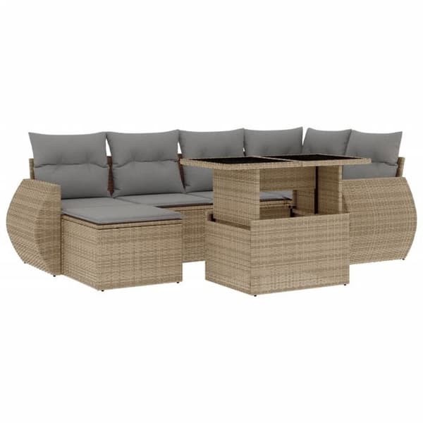 Maison Exclusive - Trädgårdsmöbler med kuddar 7 delar beige flätad resin