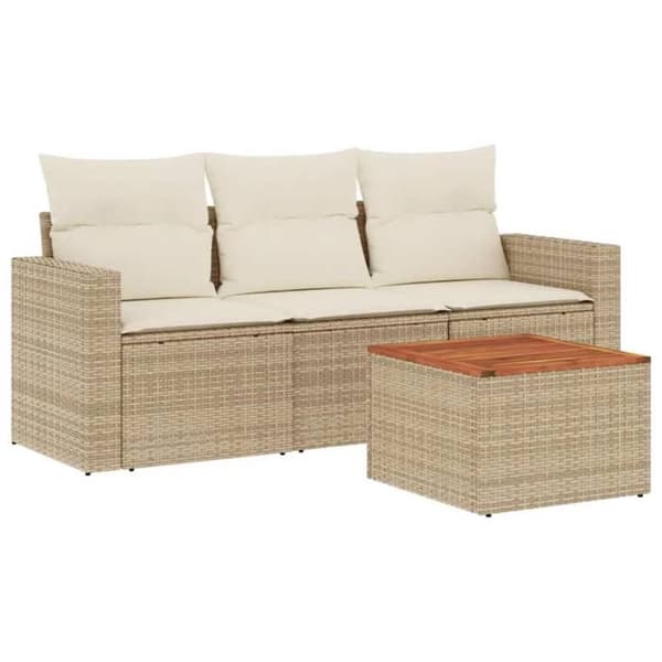 Maison Exclusive - Trädgårdsmöbler med kuddar 4 delar beige flätad resin
