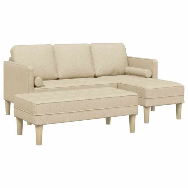 Soffgrupp - EXKLUSIV HEM - 2-delars set - Andningsbart polyester - Träram - Krämfärgad Grädde