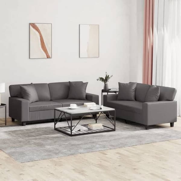 Maison Exclusive - Sæt af 2 sofaer med grå kunstlæderpuder