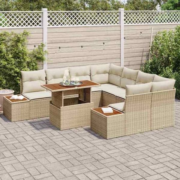 Trädgårdsmöbelset - EXKLUSIVT HUS - 9 delar - Beige - Polyrotting - Rostfritt stålram beige