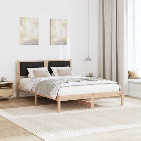 Sengestel - EKSKLUSIV HUS - 160 x 200 cm - Sort - Massiv fyr - Polyester hovedgærde Svart