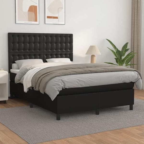Maison Exclusive - Seng med lamelbund og madras Sort 140x200 cm Simililæder