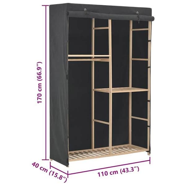 Vaatekaappi - 3 tasoa - Harmaa - Puukehys - 110 x 40 x 170 cm Grå