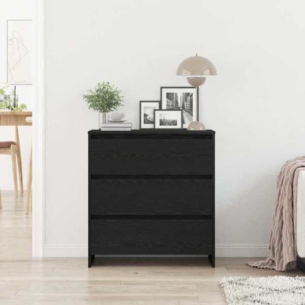 Buffet - EKSKLUSIVT HUS - 70 x 41 x 75 cm - Ingeniørtræ - Sort - Stort opbevaringsrum