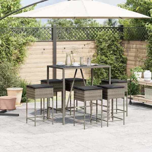 Maison Exclusive - Havebar sæt 7 dele med grå puder i poly rattan