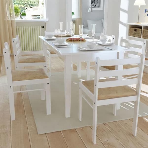 Maison Exclusive - Matstolar set om 6 vit solid trä och sammet Vit