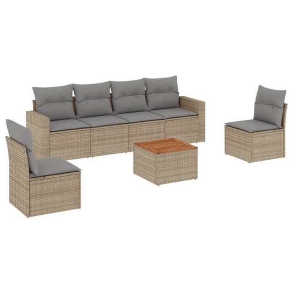 Maison Exclusive - Trädgårdsmöbler med kuddar 7 delar beige flätad resin