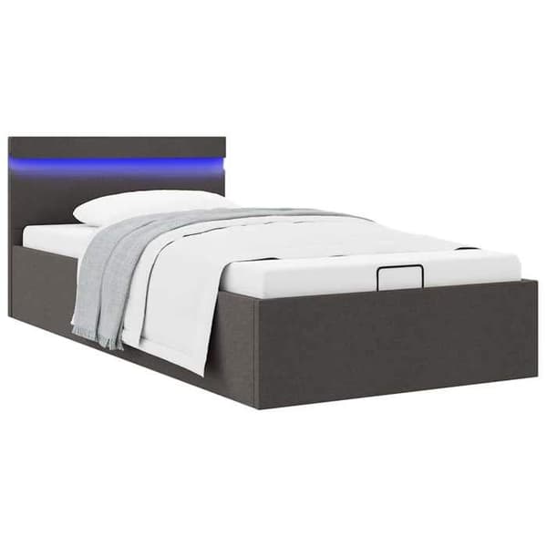 Sengestel med hydraulisk opbevaring - EKSKLUSIV HUS - 90x200 - Grå - Justerbar LED - USB-stik