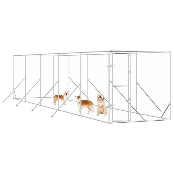 Utomhuskennel - Exklusivt hus - Galvaniserat stål - 2 x 10 x 2 m - Låsbart dörr silver-