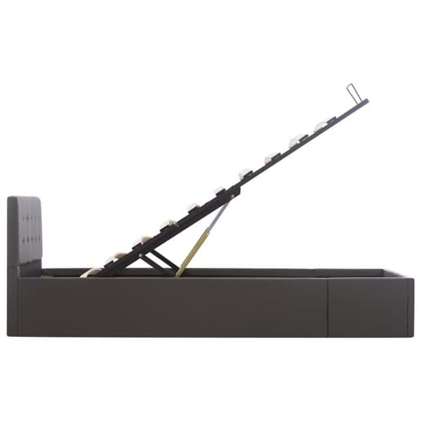 Sengestel - EKSKLUSIV HUS - Hydraulisk 90x200 cm - Syntetisk læder grå - Lamelseng - Opbevaring under madras Grå (similskinn)