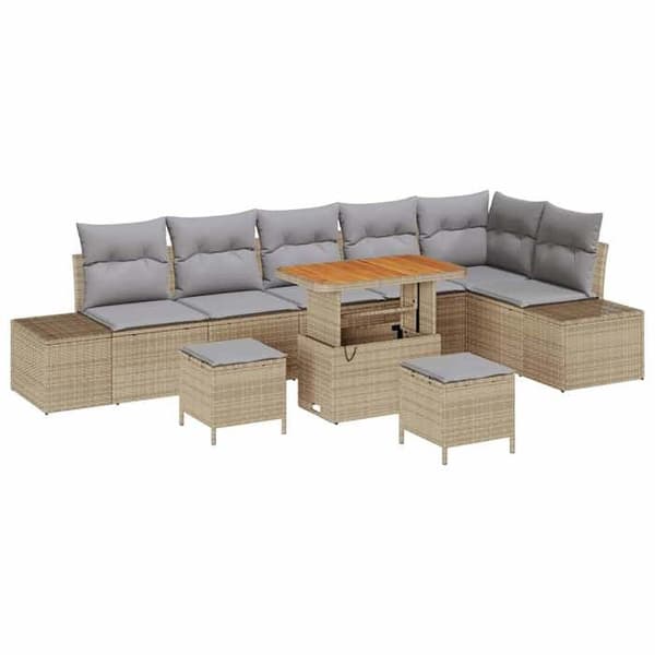 Maison Exclusive - 9 osan beige polyrottinkinen puutarhakalustesetti beige