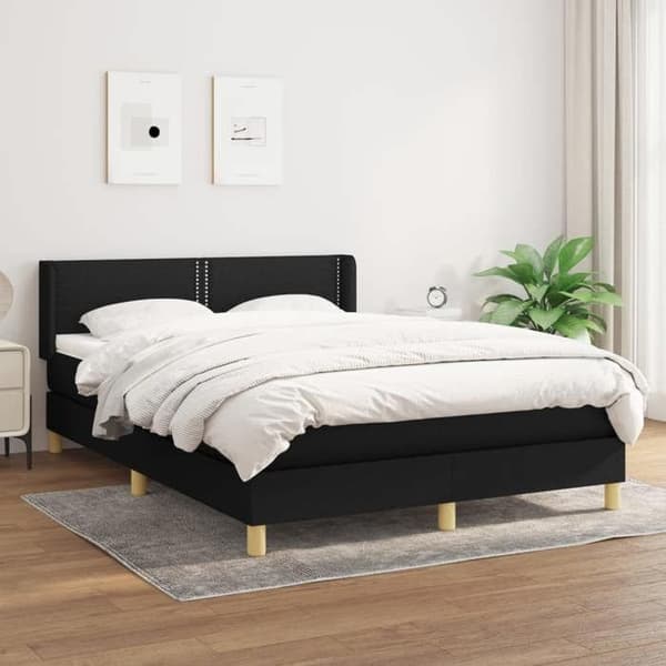 Maison Exclusive - Sengebund med lameller og madras Sort 140x190 cm Stof