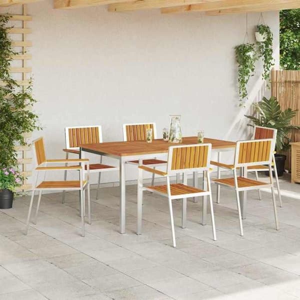 Ensemble bord och stolar - EXKLUSIV HEM - 7 delar - Rostfritt stål - Rektangulär 150x90x75 cm - Brun/Silver Brunt och silver