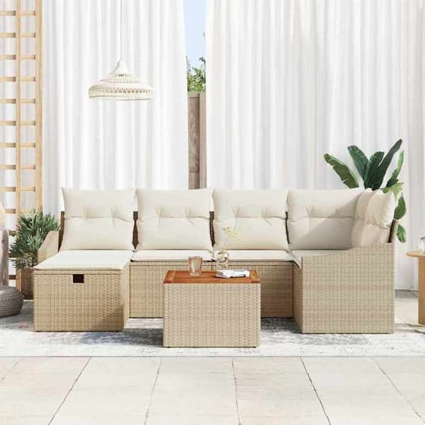 Maison Exclusive - 7 osan beige polyrottinkinen puutarhakalustesetti