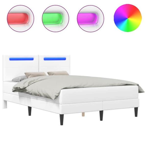 Sengestel - EKSKLUSIV HUS - 120 x 200 cm - Hovedgærde i kunstlæder - Indbygget LED USB - Opbevaring under seng Vit