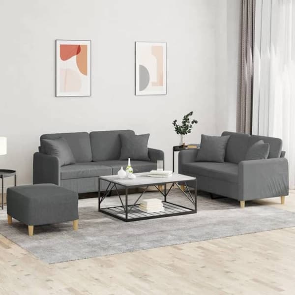 Maison Exclusive - Sæt af 3 sofaer med mørkegrå puder i stof