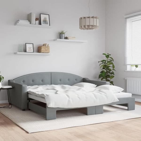 Dagseng - EKSKLUSIV HUS - 100x200 cm - lys grå - stof 100% polyester - lamelbund inkluderet ljusgrått