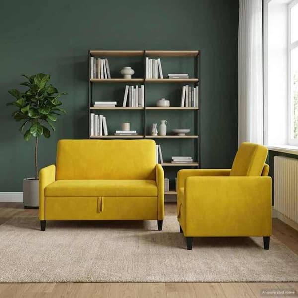 Soffa - EXKLUSIV HEM - 2 platser - Förvaring under sits - Gul - Polyester Gul
