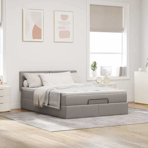 Maison Exclusive - Ottoman-vuode, jossa on patja ja LED-valot, taupe 140x190 cm kangas Mol