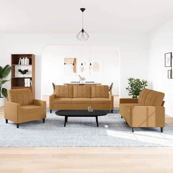 Maison Exclusive - 3-delars soffgrupp med kuddar i brunt sammet