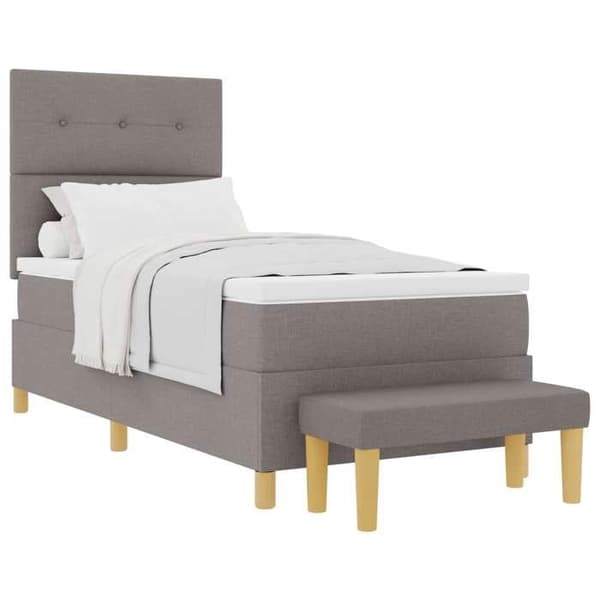 Sengestel med madras - EKSKLUSIV HUS - 190 x 90 cm - Hovedgærde polyester - Mellemhård skummadras - Taupe Mol