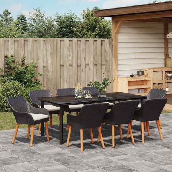 Maison Exclusive - 9 pc have spisebordssæt i sort polyrotin Svart