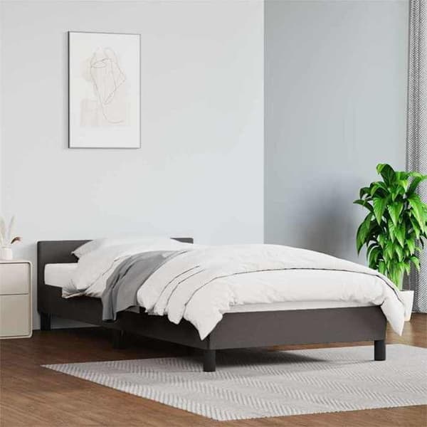 Sengestel - EKSKLUSIV HUS - 80x200 cm - Grå kunstlæder - Hovedgærde inkl. - Lamelseng Grå