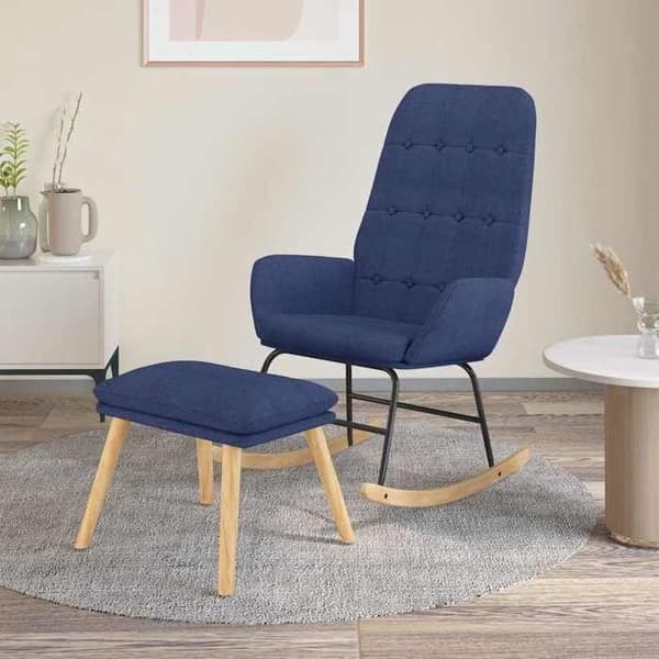 Maison Exclusive - Sininen kangas keinutuoli jalkatuella