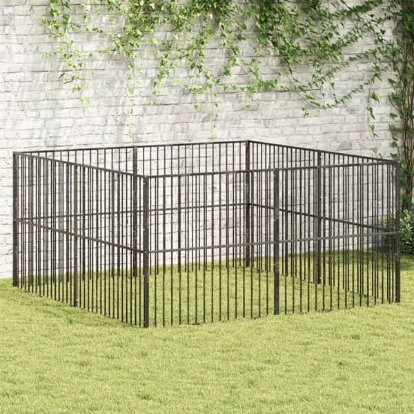 Maison Exclusive - Hundegård 8 paneler sort galvaniseret stål