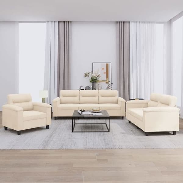 Maison Exclusive - 3-delars soffgrupp med beige mikrofiberkuddar beige