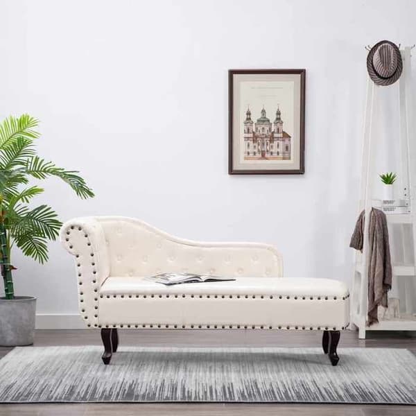 Maison Exclusive - Långfåtölj Vit kräm Simililäder