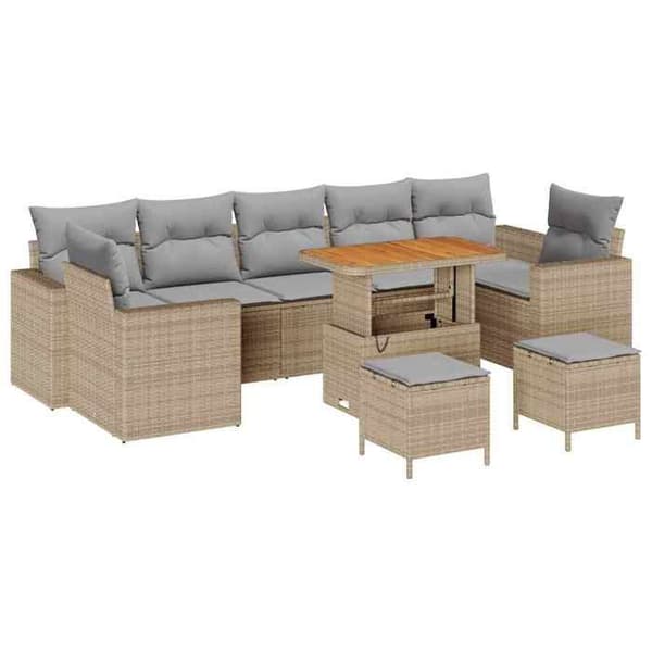 Maison Exclusive - 10 osan puutarhakalustesetti, beige polyrottinki beige