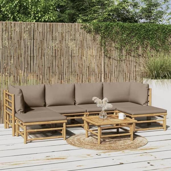 Havemøbler - EKSKLUSIVT HUS - 7 dele - Bambus - Taupe puder - Modulerbar Mol