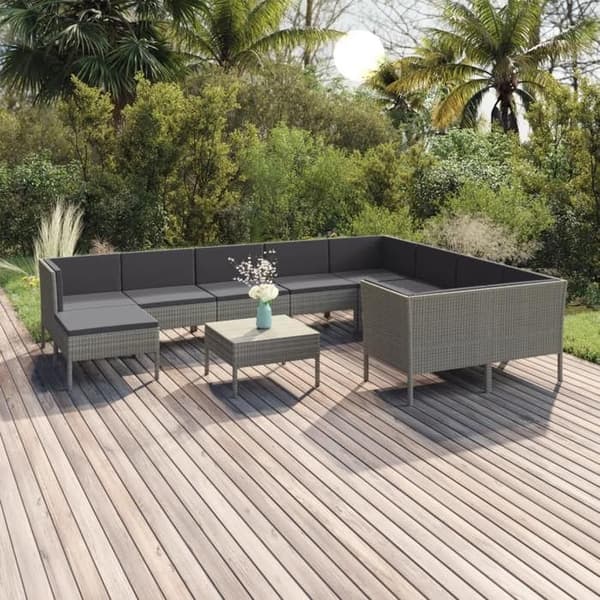 Maison Exclusive - Trädgårdsmöbler 11 delar med kuddar, flätad resin, grå