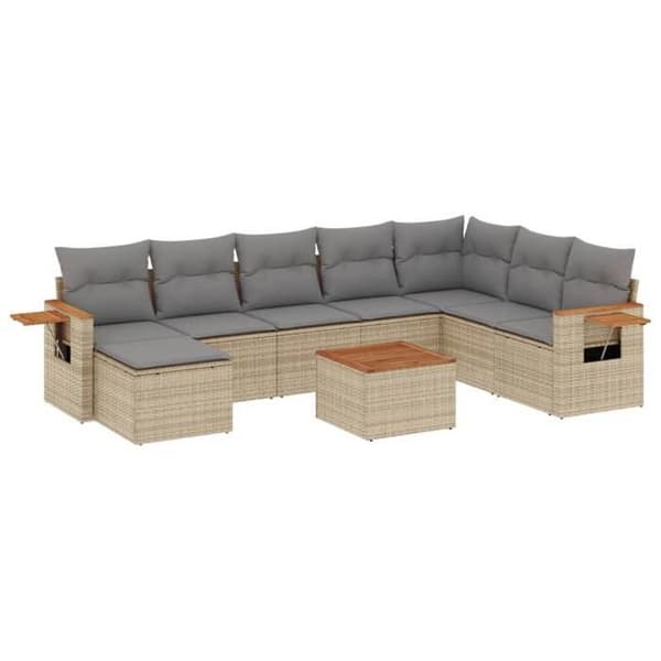 Maison Exclusive - Trädgårdsmöbler med kuddar 9 delar beige flätad resin beige