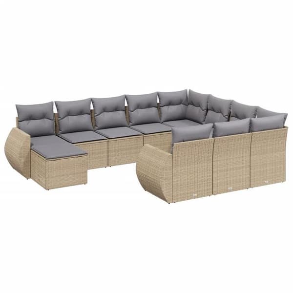 Maison Exclusive - Trädgårdsmöbler 11 delar med beige kuddar i flätad resin