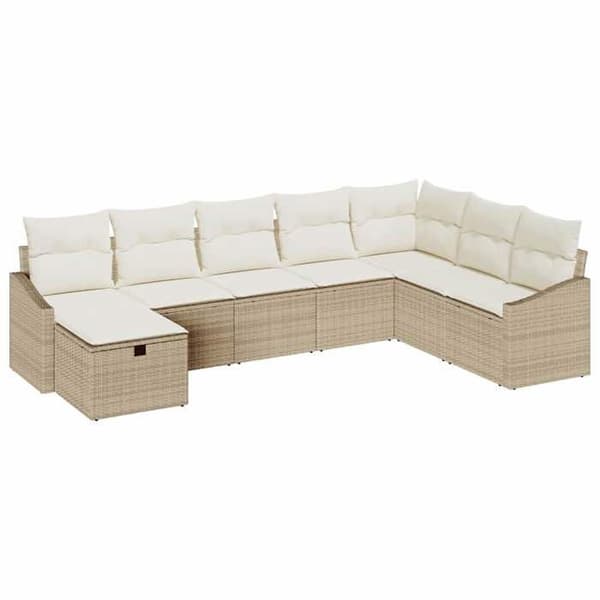 Trädgårdsmöbler - EXKLUSIVT HUS - Solid mönster - Hållbar poly-rattan - 8 platser - Polyesterkuddar