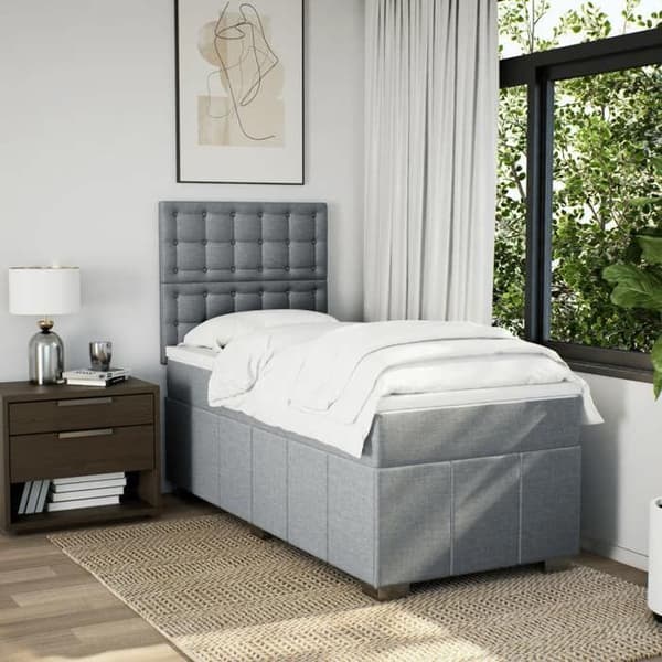 Maison Exclusive - Seng med lameller og madras Grå lys 100x200cm Stof