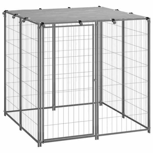 Exklusivt Hus - Silverhundgård 110x110x110 cm Stål Silverfärgad / grå silverfärgad