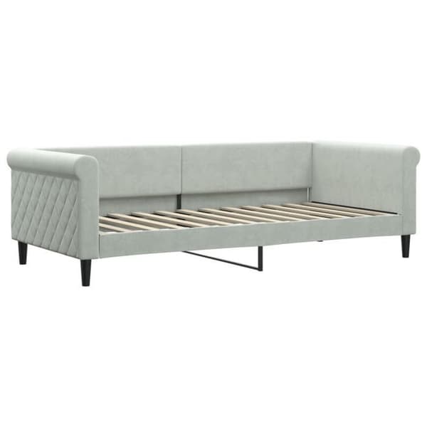 Dagseng - EKSKLUSIVT HUS - Seng 90x200 fløjl - Lys grå - Metal & krydsfiner - Lamelseng Ljusgrått