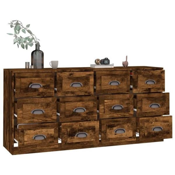 Buffet - Maison Exclusive - 2 dele - Røget eg - Ingeniørtræ, stor opbevaring