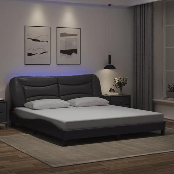 Sengestel - EKSKLUSIV HUS - Hvar - Grå kunstlæder - 180 x 200 cm - Indbygget LED (USB 5V) Grå
