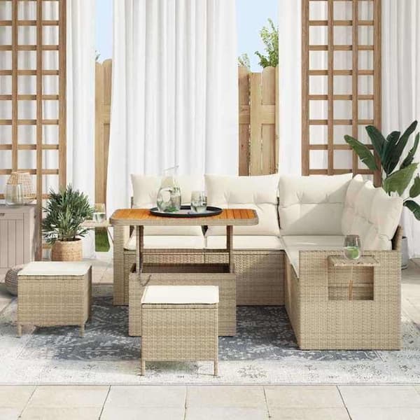 Maison Exclusive - 8 osan beige polyrottinkinen puutarhakalustesetti